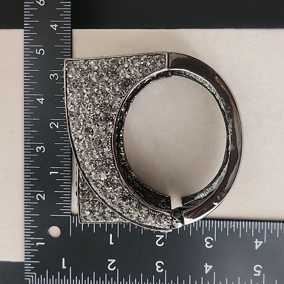 Unique Gunmetal Asymmetrical Crystal Statement Clamper Hinge Bracelet - Picture 11 of 13